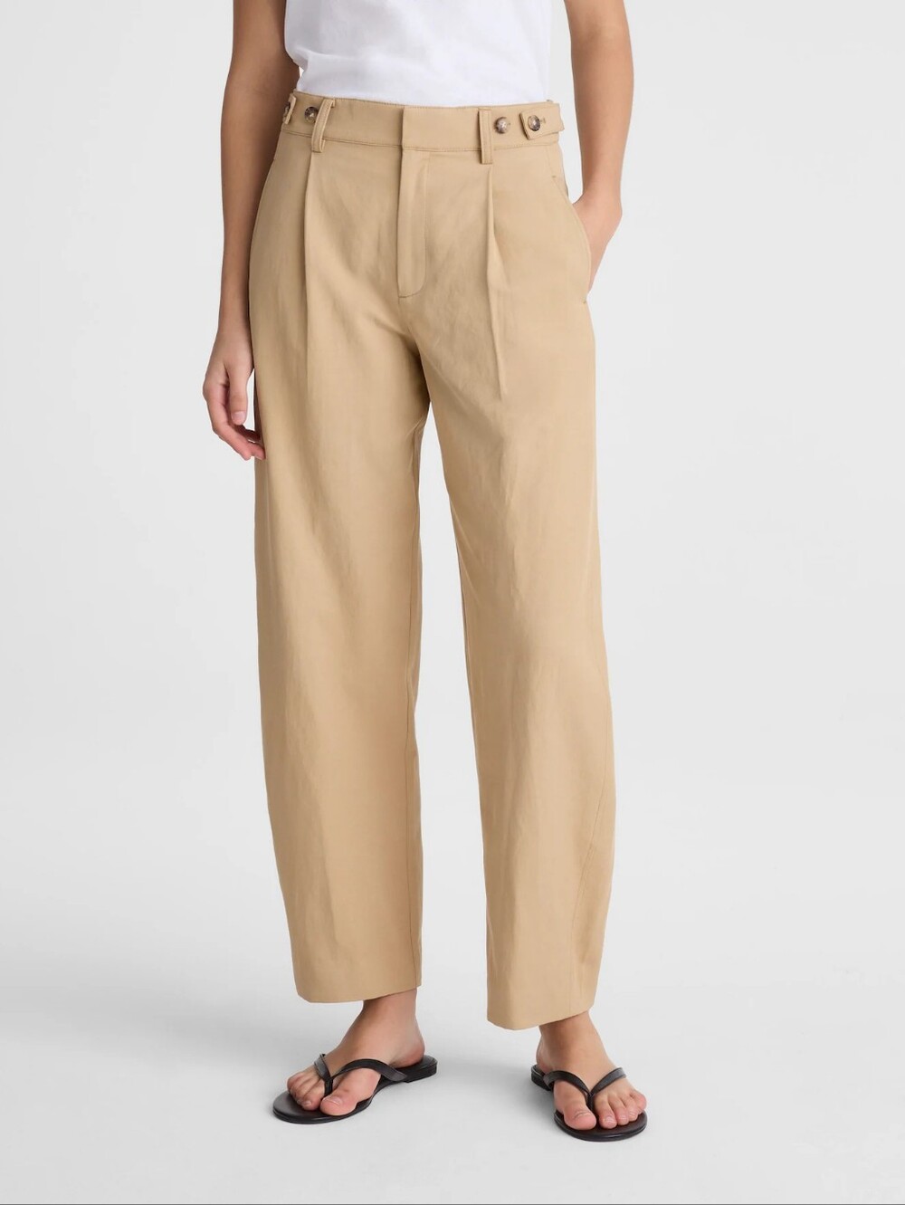 Madewell High Rise Barrel Leg Trouser Pant in Drapey Twill Bright Fawn size 14
